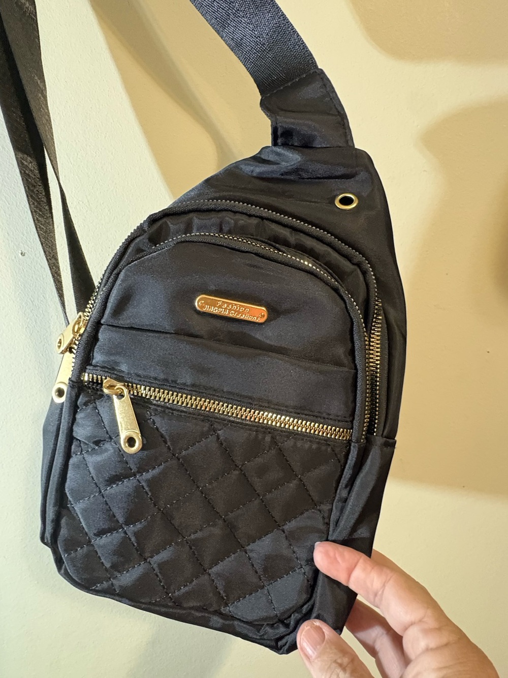 Quilted Black Crossbody Sling Bag with Gold Hardware Jingpin Creations Fashion